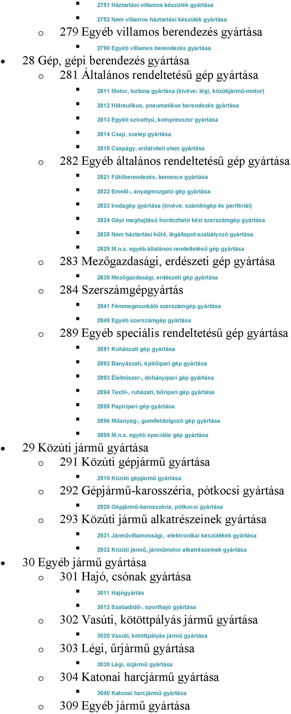 szelep gyártása 2815 Csapágy, erőátviteli elem gyártása 282 Egyéb általáns rendeltetésű gép gyártása 2821 Fűtőberendezés, kemence gyártása 2822 Emelő-, anyagmzgató gép gyártása 2823 Irdagép gyártása