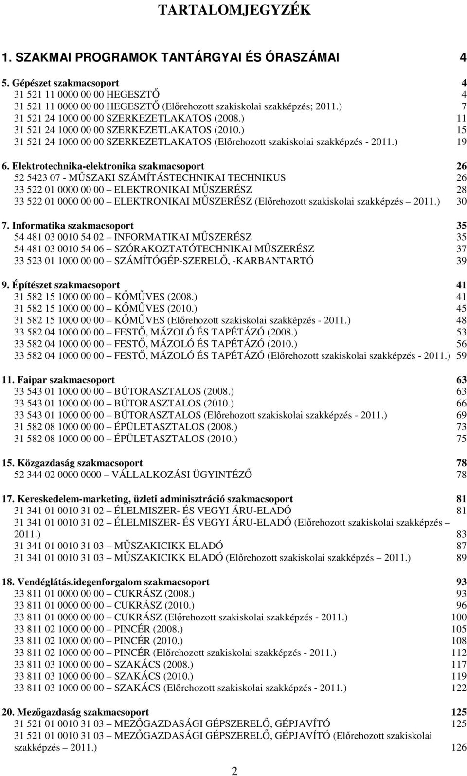 Elektrotechnika-elektronika szakmacsoport 26 52 5423 07 - MŐSZAKI SZÁMÍTÁSTECHNIKAI TECHNIKUS 26 33 522 01 0000 00 00 ELEKTRONIKAI MŐSZERÉSZ 28 33 522 01 0000 00 00 ELEKTRONIKAI MŐSZERÉSZ