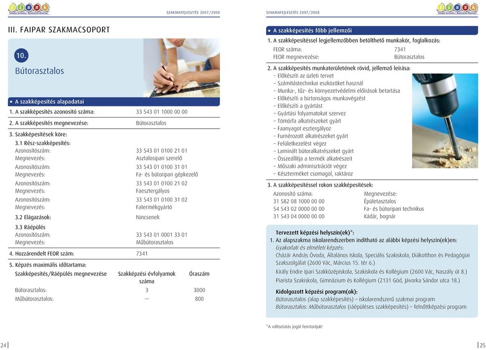 02 Faesztergályos Azonosítószám: 33 543 01 0100 31 02 Fatermékgyártó 3.3 Ráépülés Azonosítószám: 33 543 01 0001 33 01 Mûbútorasztalos 4.