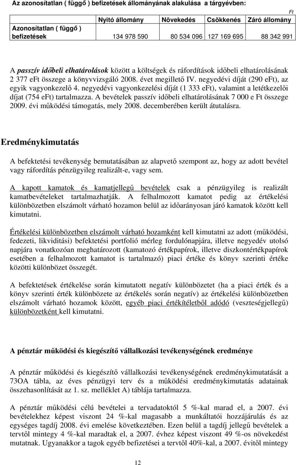 negyedévi díját (290 eft), az egyik vagyonkezelő 4. negyedévi vagyonkezelési díját (1 333 eft), valamint a letétkezelői díjat (754 eft) tartalmazza.