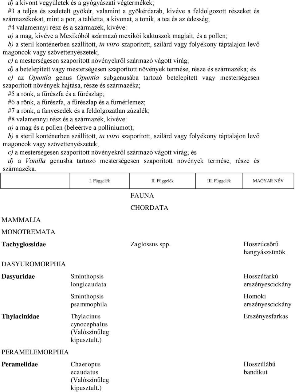 szaporított, szilárd vagy folyékony táptalajon levő magoncok vagy szövettenyészetek; c) a mesterségesen szaporított növényekről származó vágott virág; d) a betelepített vagy mesterségesen szaporított