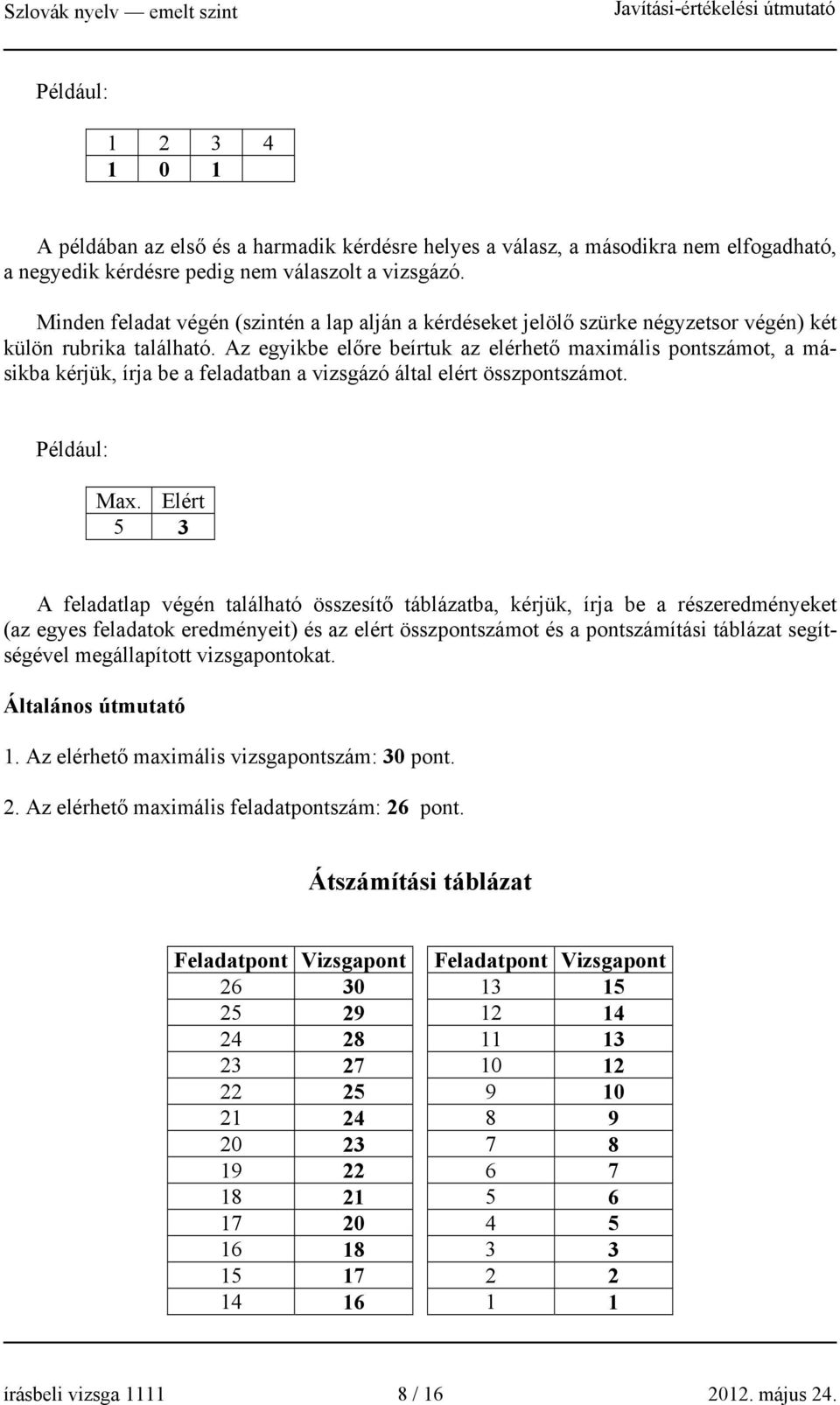 Az egyikbe előre beírtuk az elérhető maximális pontszámot, a másikba kérjük, írja be a feladatban a vizsgázó által elért összpontszámot. Például: Max.