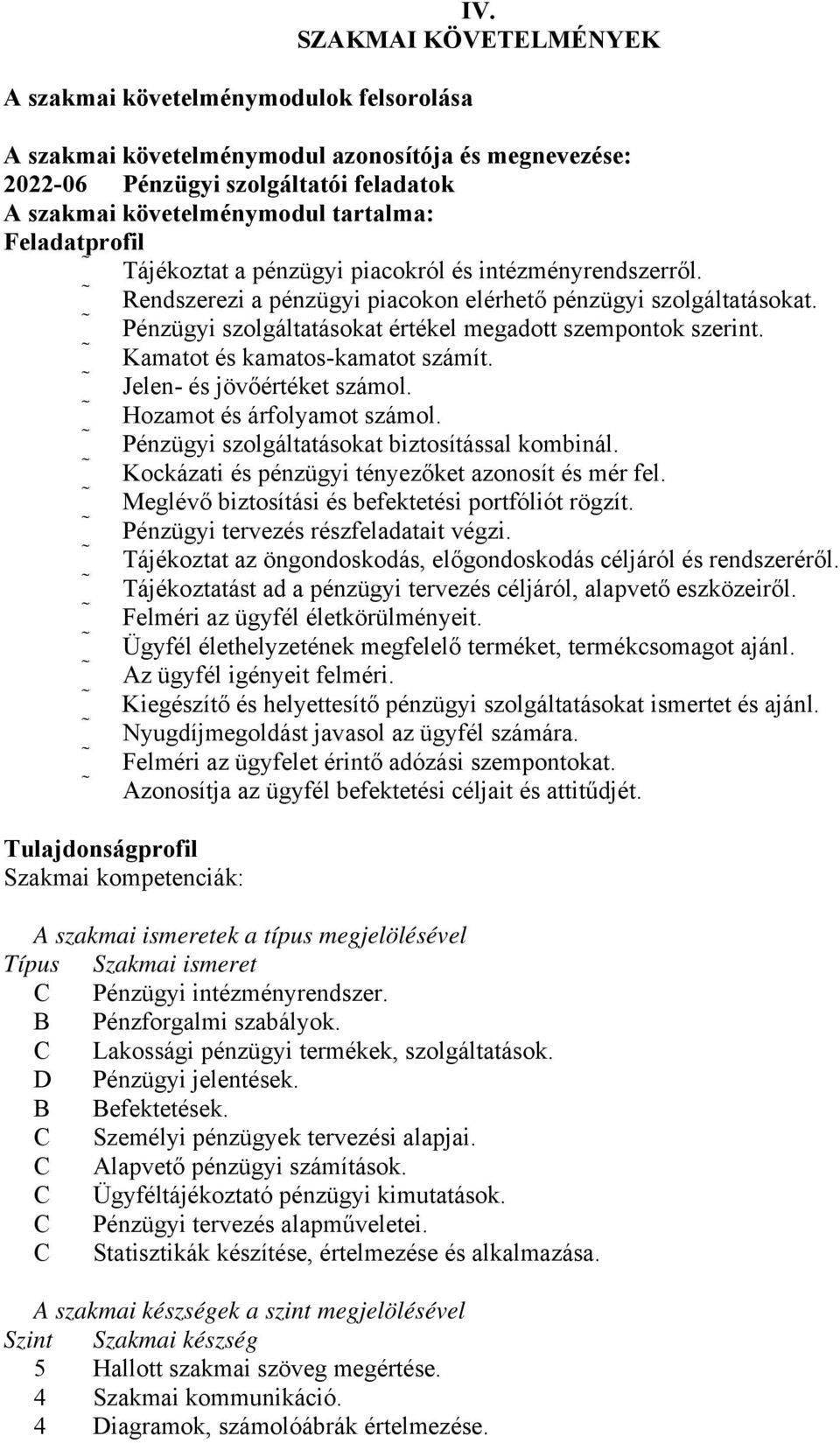 és intézményrendszerről. Rendszerezi a pénzügyi piacokon elérhető pénzügyi szolgáltatásokat. Pénzügyi szolgáltatásokat értékel megadott szempontok szerint. Kamatot és kamatos-kamatot számít.