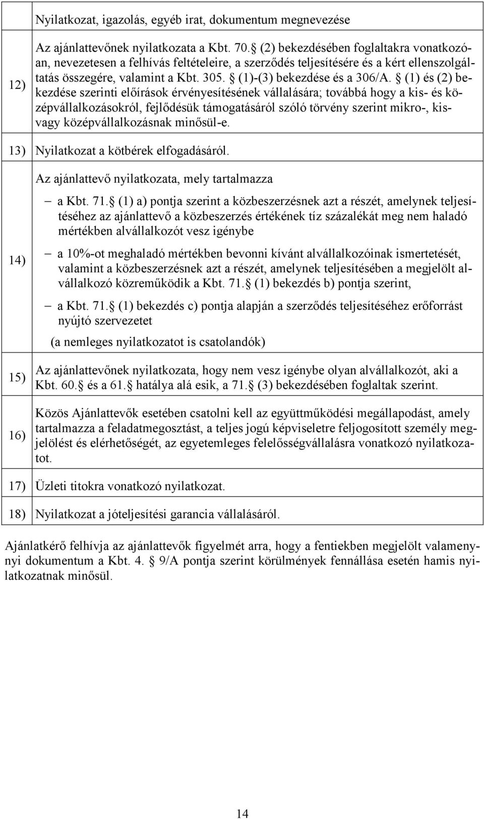 (1) és (2) bekezdése szerinti előírások érvényesítésének vállalására; továbbá hogy a kis- és középvállalkozásokról, fejlődésük támogatásáról szóló törvény szerint mikro-, kisvagy középvállalkozásnak