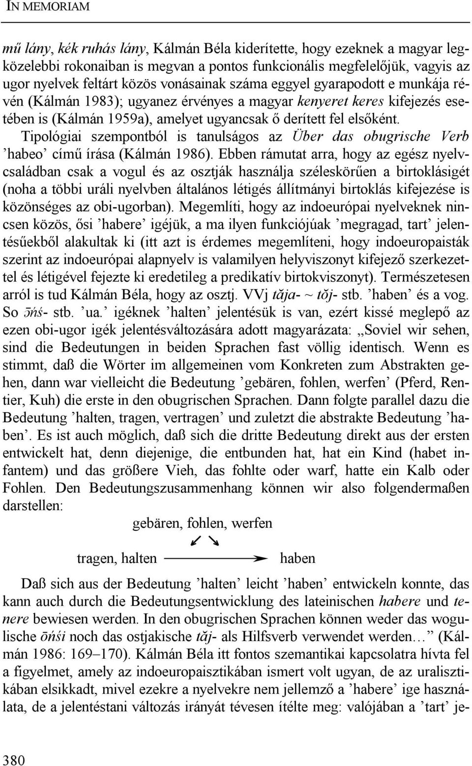 Tipológiai szempontból is tanulságos az Über das obugrische Verb habeo című írása (Kálmán 1986).