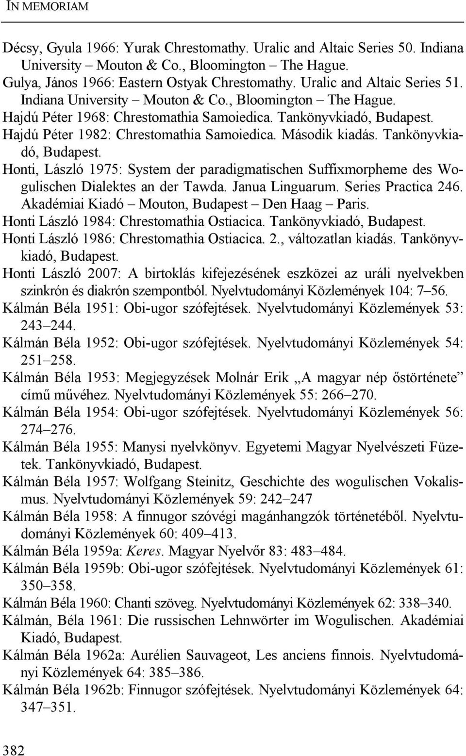 Tankönyvkiadó, Budapest. Honti, László 1975: System der paradigmatischen Suffixmorpheme des Wogulischen Dialektes an der Tawda. Janua Linguarum. Series Practica 246.