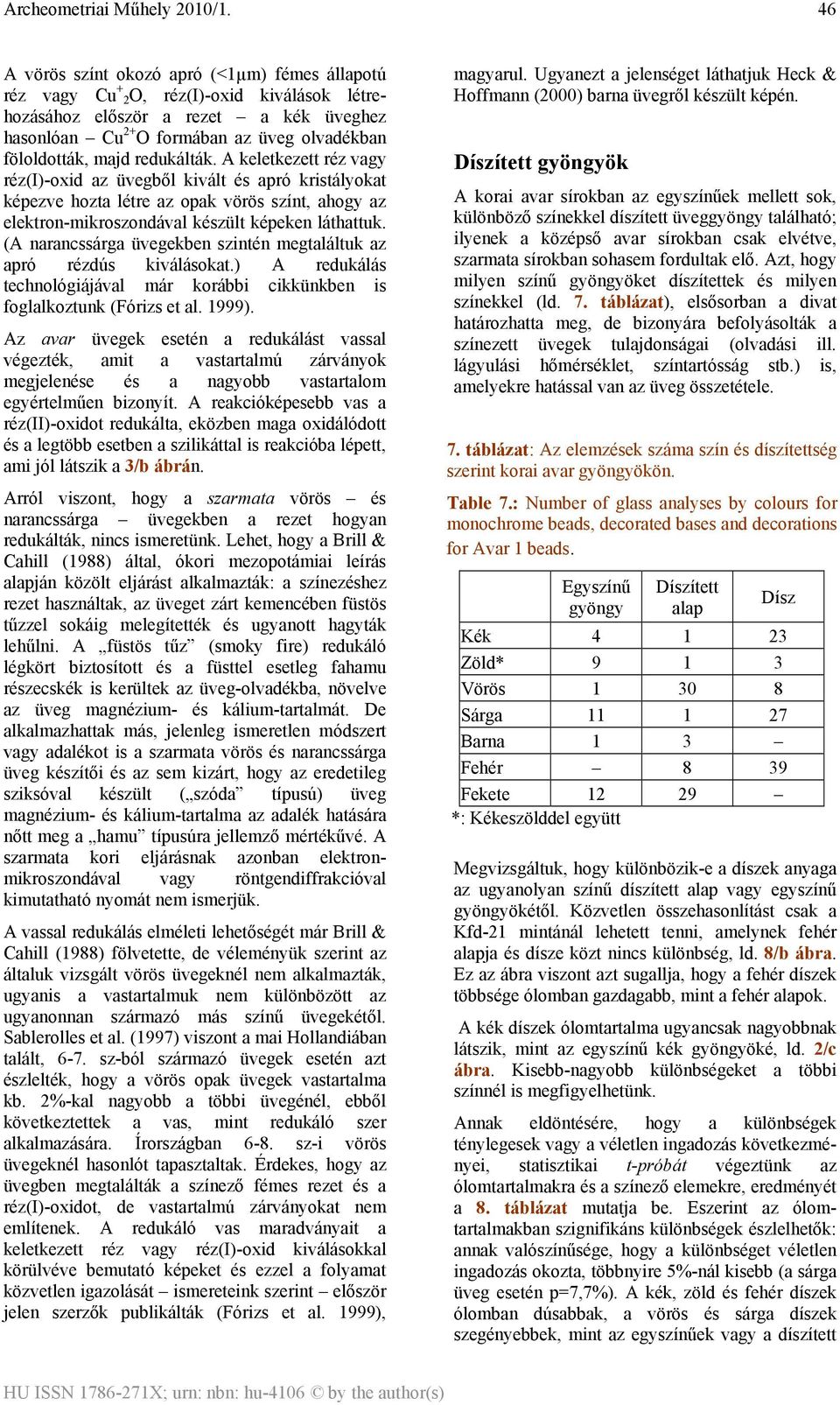 (A narancssárga üvegekben szintén megtaláltuk az apró rézdús kiválásokat.) A redukálás technológiájával már korábbi cikkünkben is foglalkoztunk (Fórizs et al. 1999).