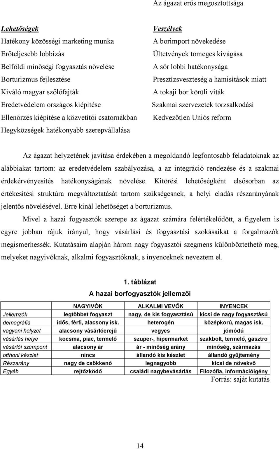 miatt A tokaji bor körüli viták Szakmai szervezetek torzsalkodási Kedvezıtlen Uniós reform Hegyközségek hatékonyabb szerepvállalása Az ágazat helyzetének javítása érdekében a megoldandó legfontosabb