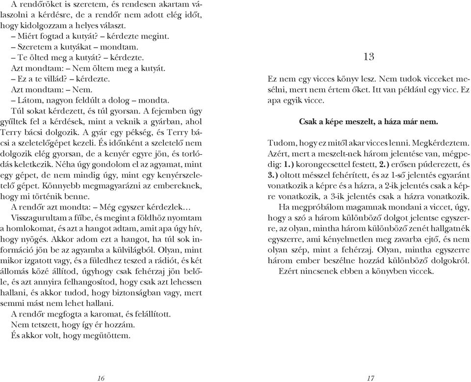 Túl sokat kérdezett, és túl gyorsan. A fejemben úgy gyűltek fel a kérdések, mint a veknik a gyárban, ahol Terry bácsi dolgozik. A gyár egy pékség, és Terry bácsi a szeletelőgépet kezeli.