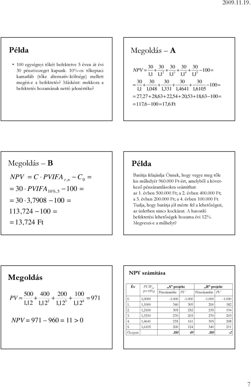 Öek, hogy vegye meg ıle kis mőhelyé 96. F-é, amelybıl a kövekezı pézáamlásoka számíha: az. évbe 5. F; a 2. évbe 4. F; a 3. évbe 2. F; a 4. évbe. F. Tudja, hogy baája jól mée fel a leheıségei, az üzlebe ics kockáza.