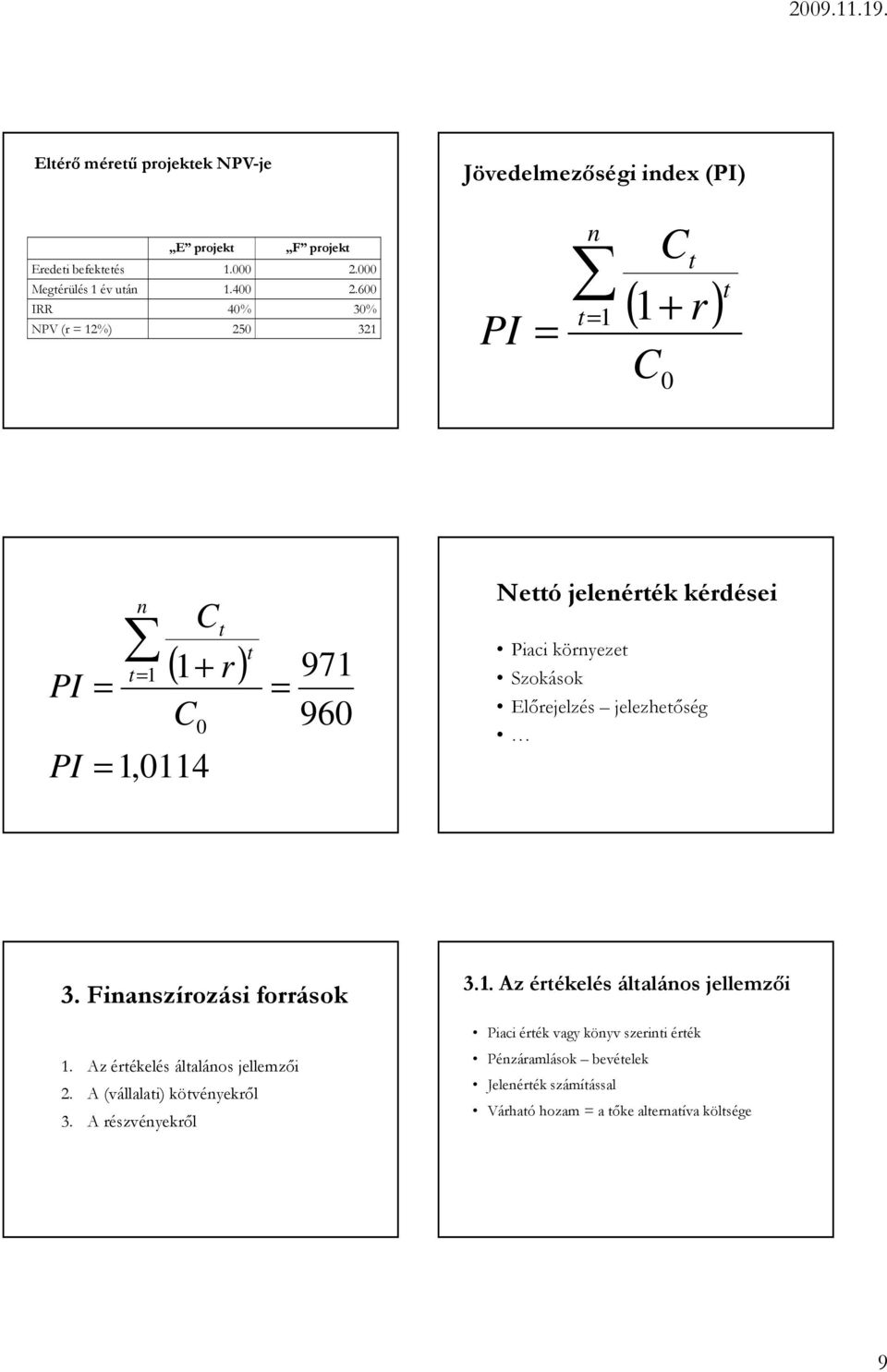 jelezheıség 3. Fiaszíozási foások. Az éékelés álaláos jellemzıi 2. A (vállalai) kövéyekıl 3. A észvéyekıl 3.