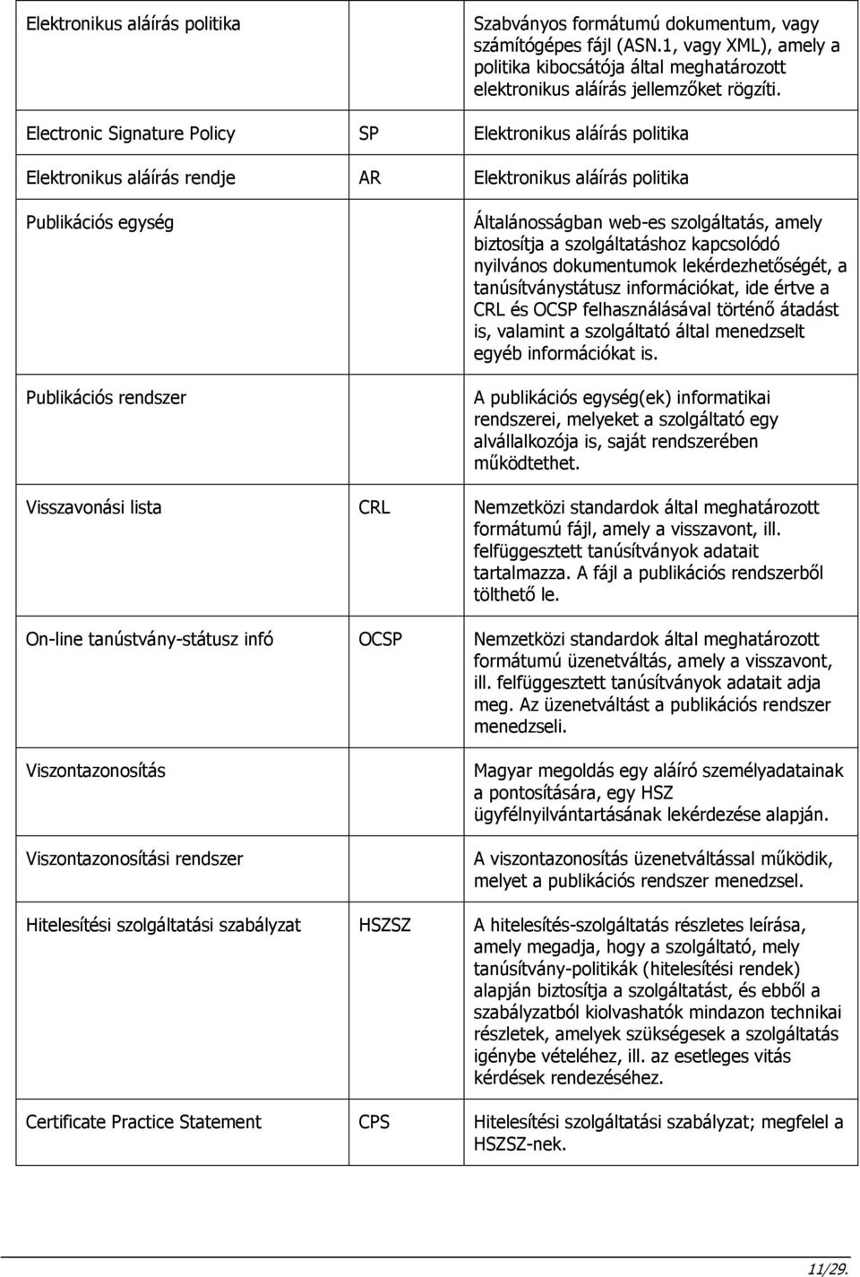 amely biztosítja a szolgáltatáshoz kapcsolódó nyilvános dokumentumok lekérdezhetőségét, a tanúsítványstátusz információkat, ide értve a CRL és OCSP felhasználásával történő átadást is, valamint a