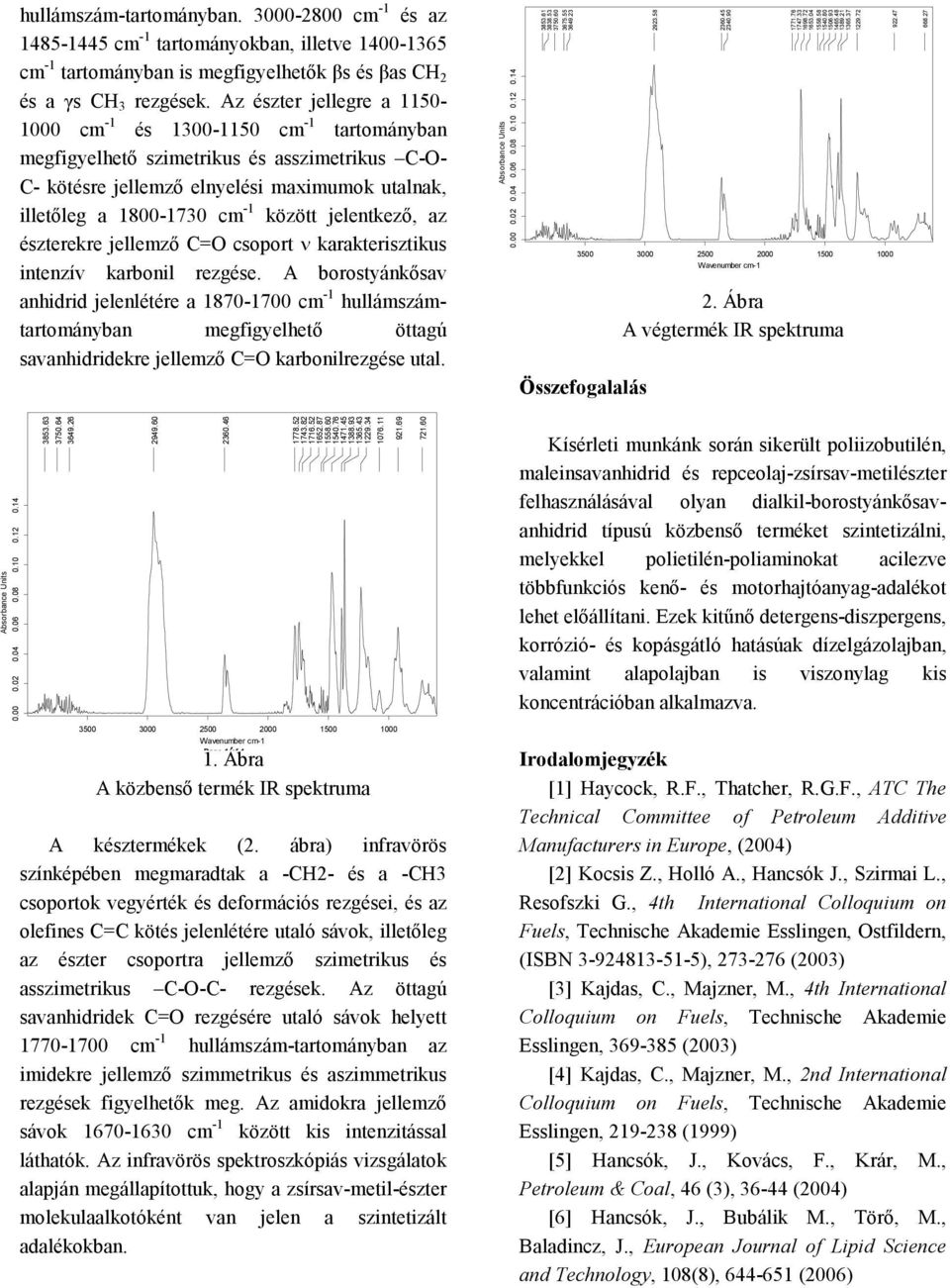 között jelentkező, az észterekre jellemző C=O csoport ν karakterisztikus intenzív karbonil rezgése.