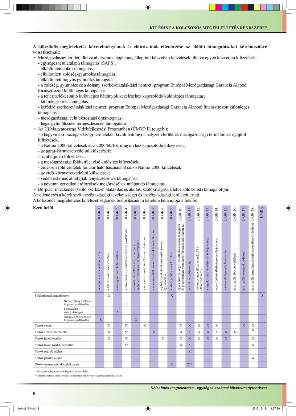 kifizetések, illetve egyéb közvetlen kifizetések: - egységes területalapú táogatás (SAPS); - elkülönített cukor táogatás; - elkülönített zöldség-gyüölcs táogatás; - elkülönített bogyós gyüölcs