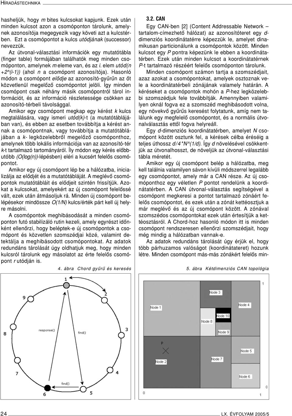 elem utód(n +2^(i-1)) (ahol n a csomópont azonosítója). Hasonló módon a csomópont elôdje az azonosító-gyûrûn az ôt közvetlenül megelôzô csomópontot jelöli.