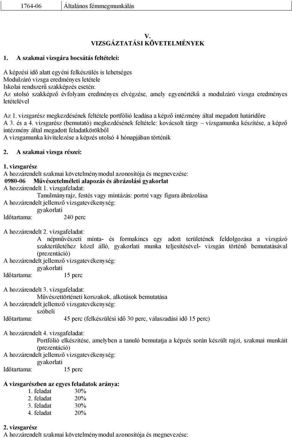 elvégzése, amely egyenértékű a modulzáró vizsga eredményes letételével Az 1. vizsgarész megkezdésének feltétele portfólió leadása a képző intézmény által megadott határidőre A 3. és a 4.