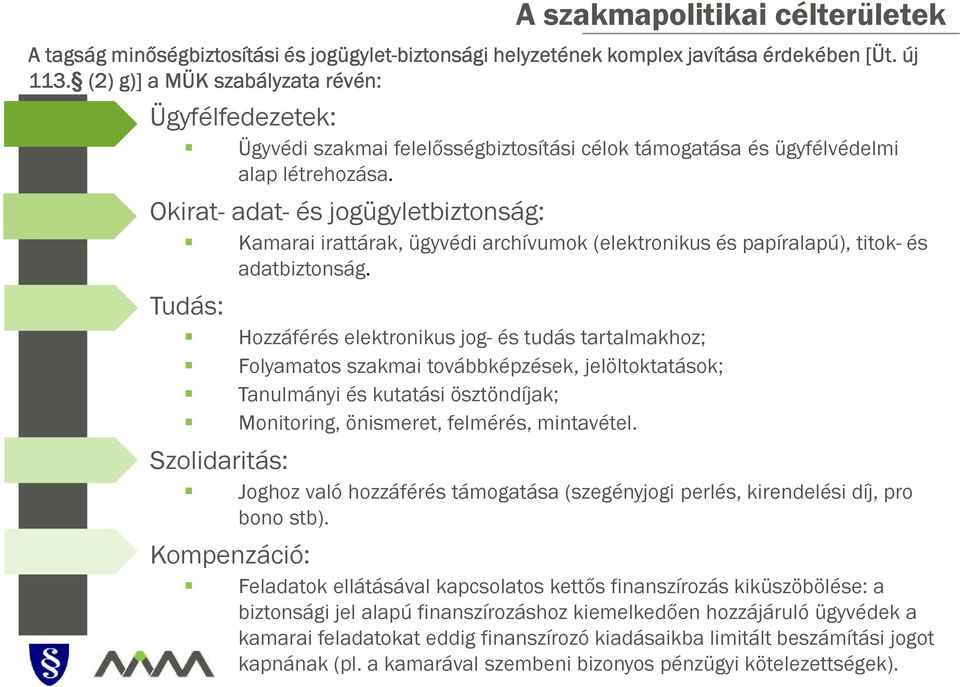 Okirat- adat- és jogügyletbiztonság: Tudás: Szolidaritás: Kompenzáció: Kamarai irattárak, ügyvédi archívumok (elektronikus és papíralapú), titok- és adatbiztonság.