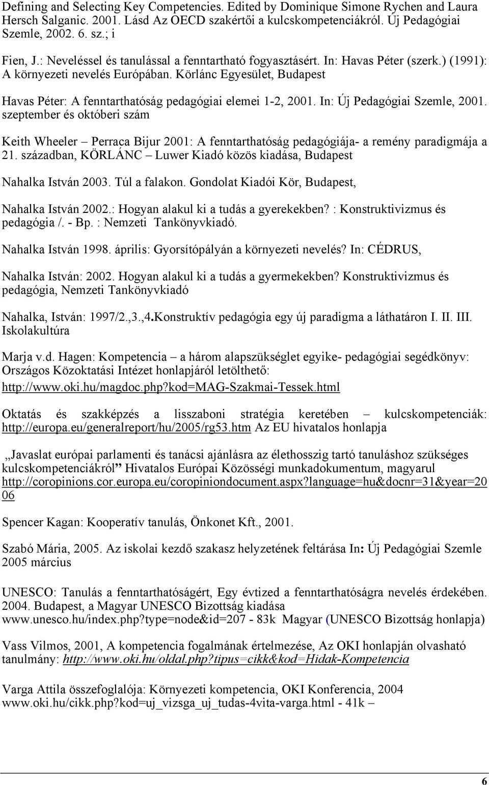 Körlánc Egyesület, Budapest Havas Péter: A fenntarthatóság pedagógiai elemei 1-2, 2001. In: Új Pedagógiai Szemle, 2001.