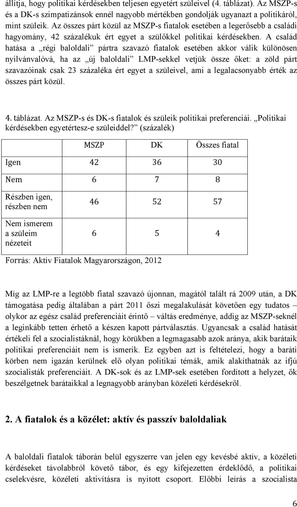 A család hatása a régi baloldali pártra szavazó fiatalok esetében akkor válik különösen nyilvánvalóvá, ha az új baloldali LMP-sekkel vetjük össze őket: a zöld párt szavazóinak csak 23 százaléka ért