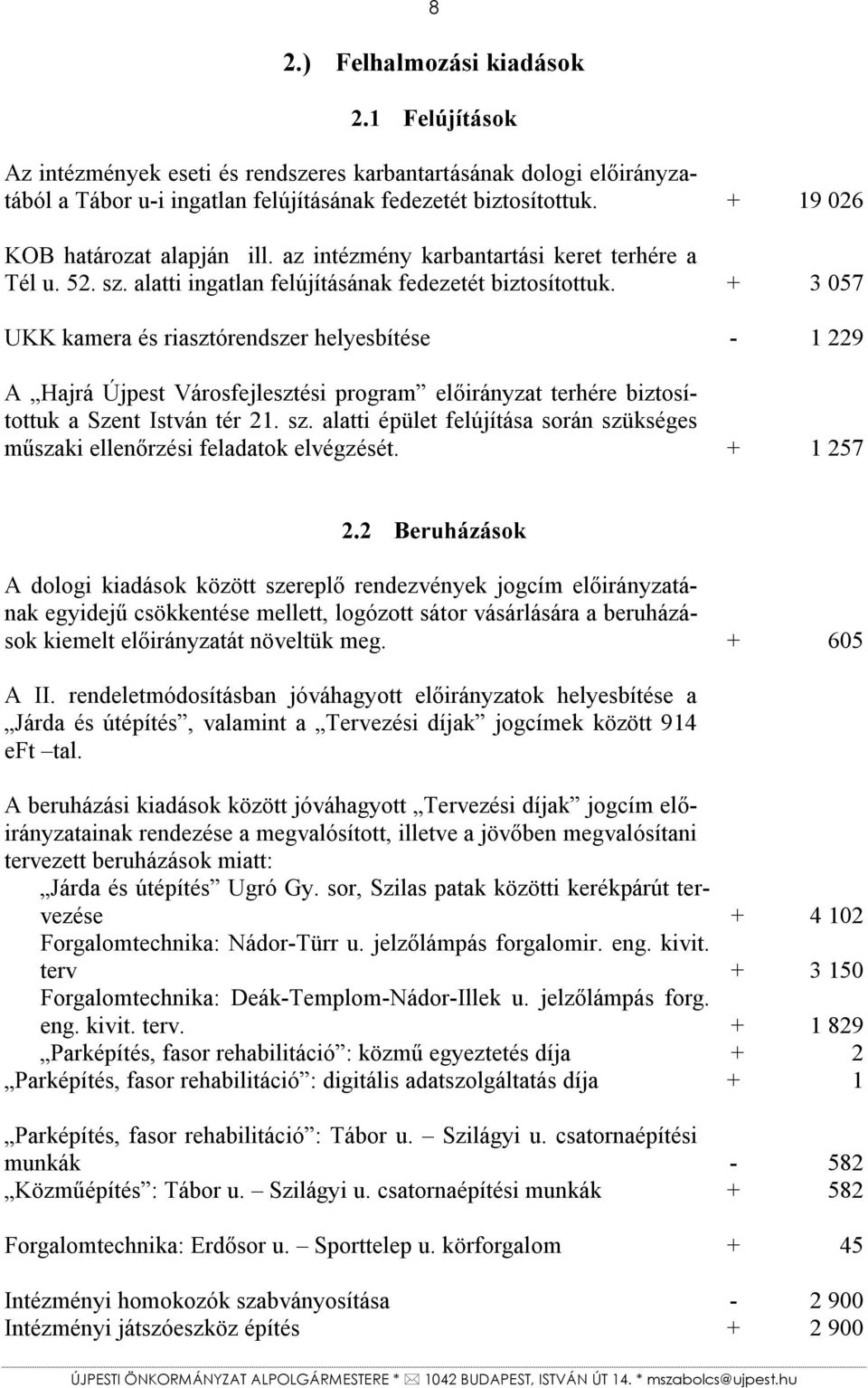 + 3 057 UKK kamera és riasztórendszer helyesbítése - 1 229 A Hajrá Újpest Városfejlesztési program előirányzat terhére biztosítottuk a Szent István tér 21. sz.