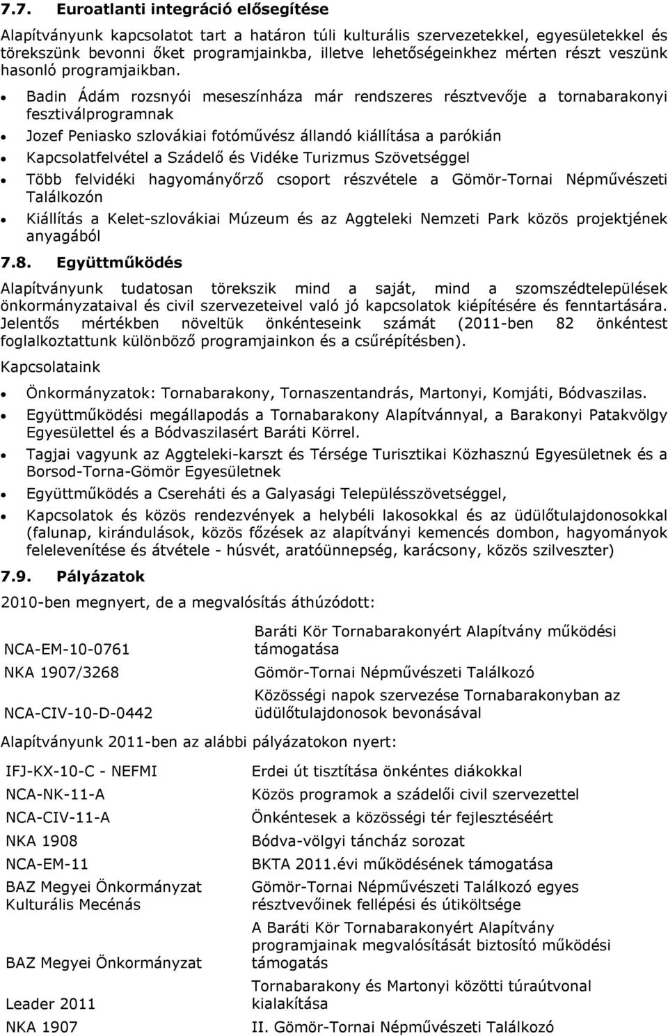 Badin Ádám rozsnyói meseszínháza már rendszeres résztvevője a tornabarakonyi fesztiválprogramnak Jozef Peniasko szlovákiai fotóművész állandó kiállítása a parókián Kapcsolatfelvétel a Szádelő és