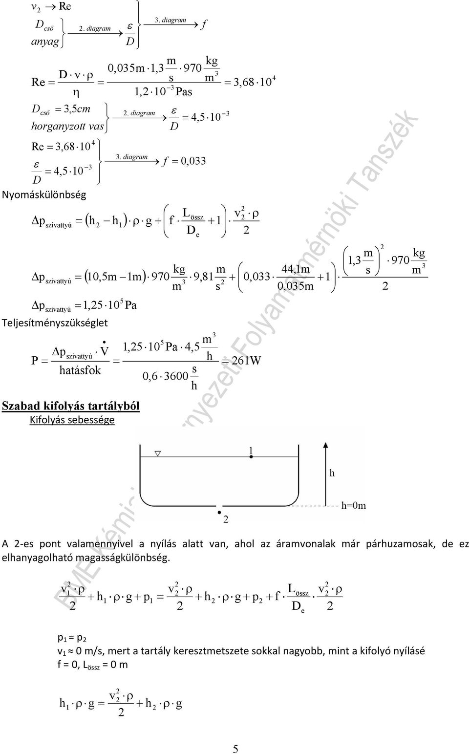 V P atáfok 0,6 600 Szabad kifolyá tartályból Kifolyá ebeége, 970, 970 9,8 + 0,0 + 0,05 6 A -e pont valaennyivel a nyílá alatt van, aol az áravonalak