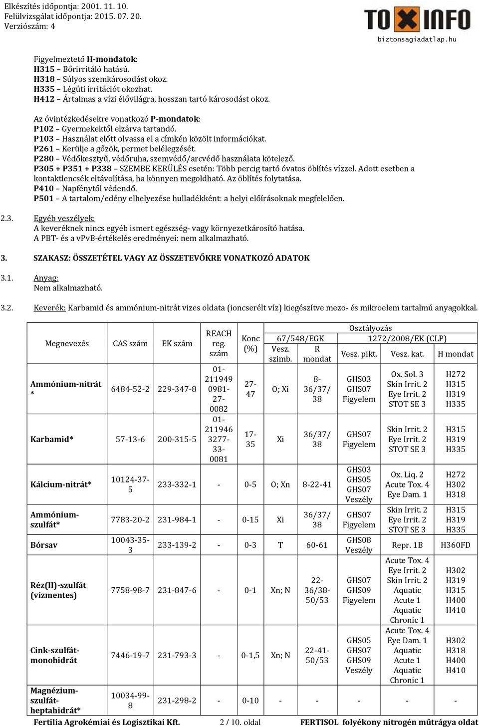 P280 Védőkesztyű, védőruha, szemvédő/arcvédő használata kötelező. P305 + P351 + P338 SZEMBE KERÜLÉS esetén: Több percig tartó óvatos öblítés vízzel.