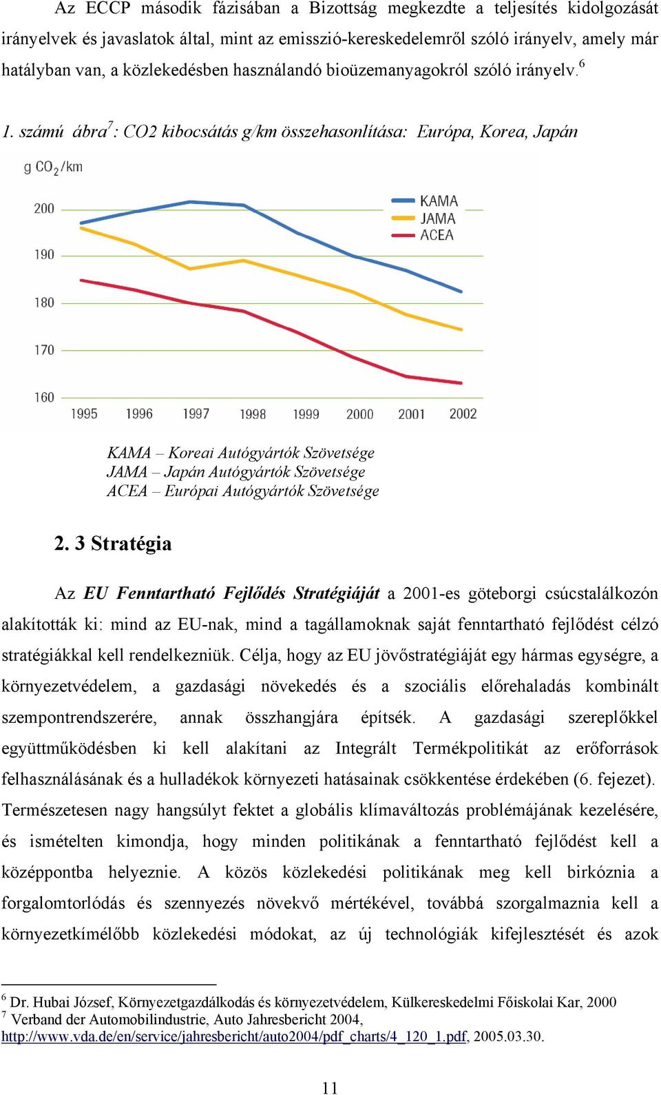 számú ábra 7 : CO2 kibocsátás g/km összehasonlítása: Európa, Korea, Japán KAMA Koreai Autógyártók Szövetsége JAMA Japán Autógyártók Szövetsége ACEA Európai Autógyártók Szövetsége 2.