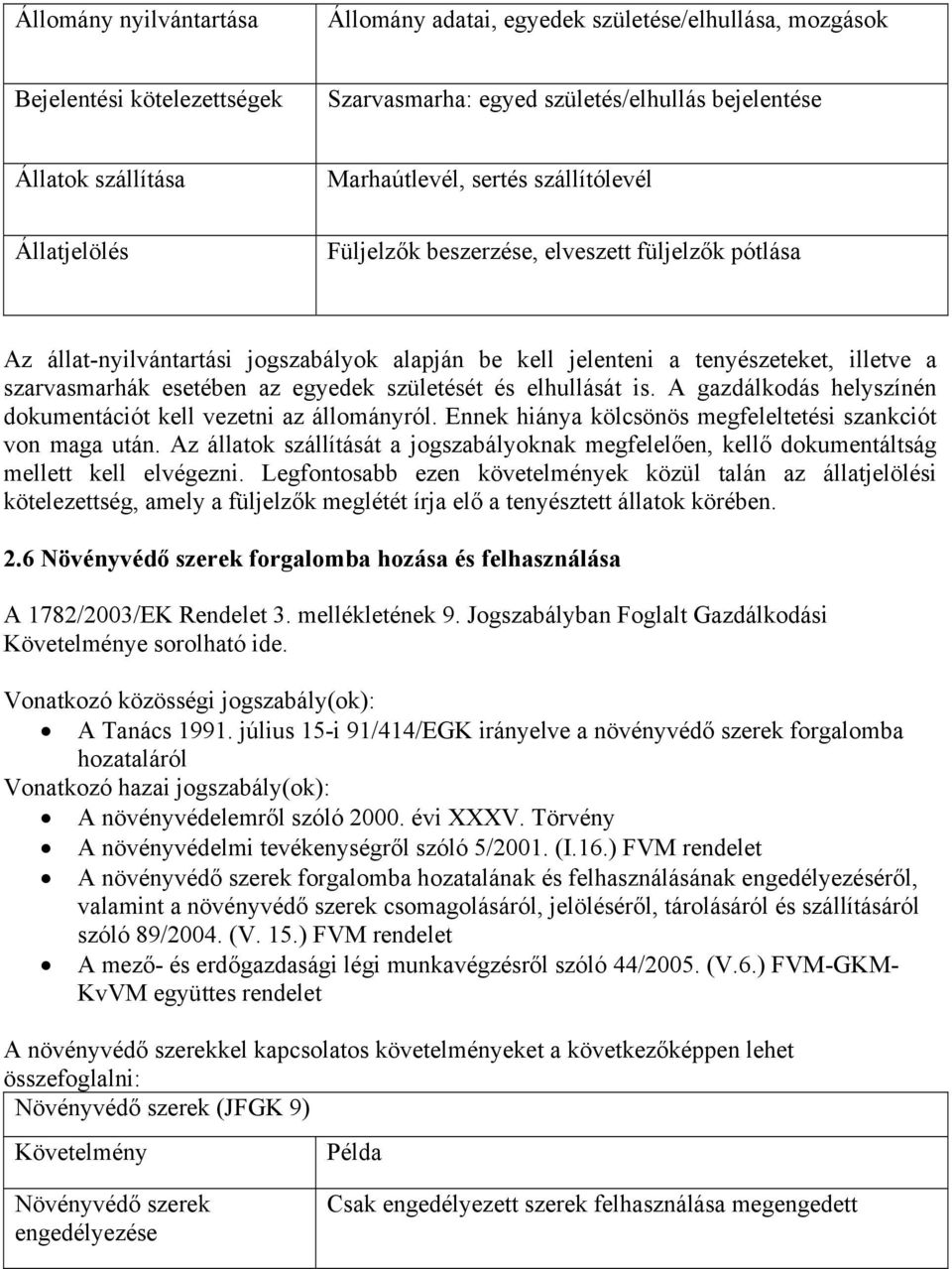 egyedek születését és elhullását is. A gazdálkodás helyszínén dokumentációt kell vezetni az állományról. Ennek hiánya kölcsönös megfeleltetési szankciót von maga után.