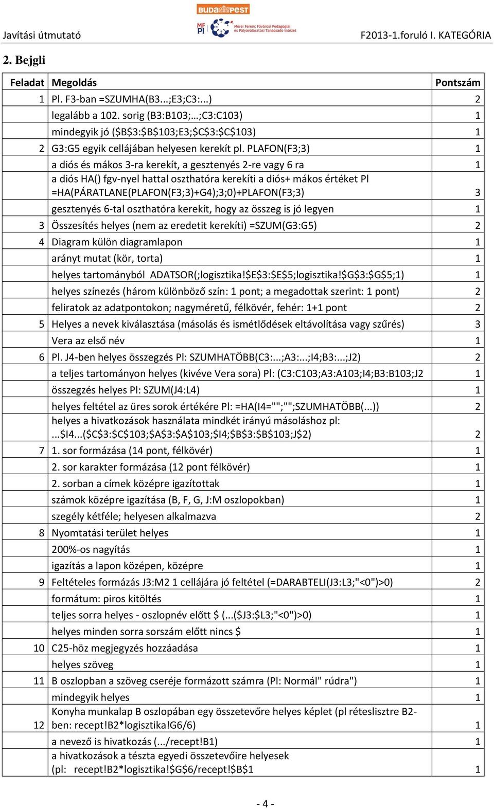 gesztenyés 6-tal oszthatóra kerekít, hogy az összeg is jó legyen 3 Összesítés helyes (nem az eredetit kerekíti) =SZUM(G3:G5) 2 4 Diagram külön diagramlapon arányt mutat (kör, torta) helyes