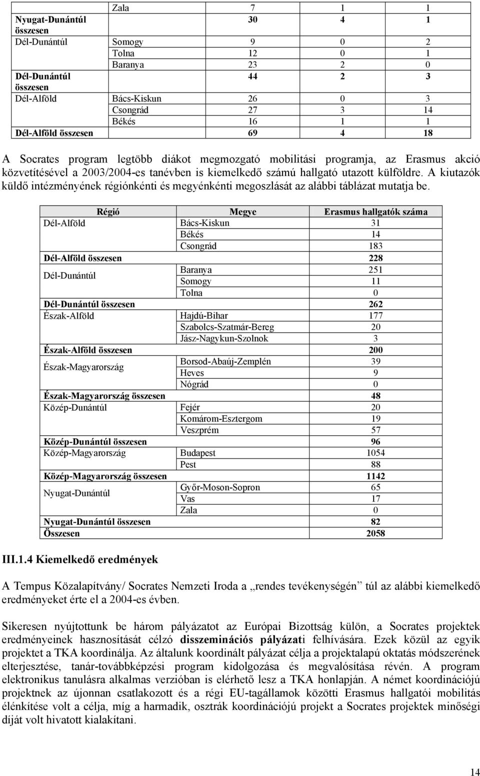 A kiutazók küldő intézményének régiónkénti és megyénkénti megoszlását az alábbi táblázat mutatja be.