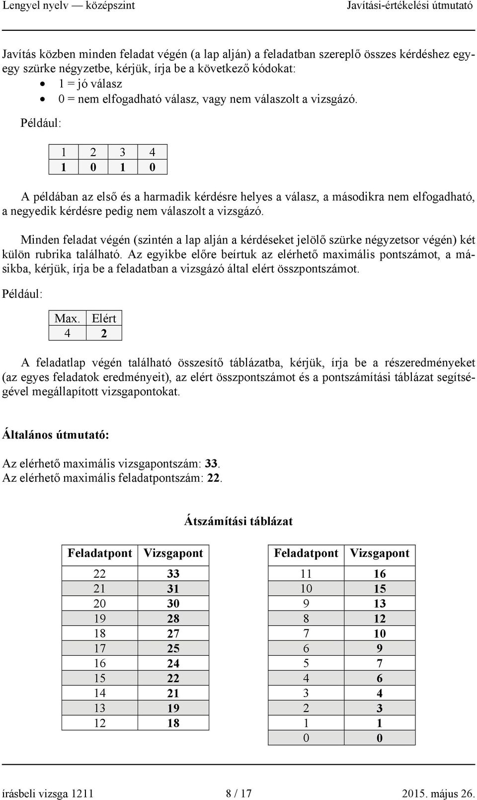 Minden feladat végén (szintén a lap alján a kérdéseket jelölő szürke négyzetsor végén) két külön rubrika található.