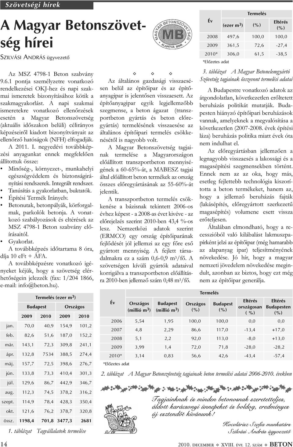 A napi szakmai ismeretekre vonatkozó ellenőrzések esetén a Magyar Betonszövetség (aktuális időszakon belüli) célirányos képzéseiről kiadott bizonyítványait az ellenőrző hatóságok (NFH) elfogadják.