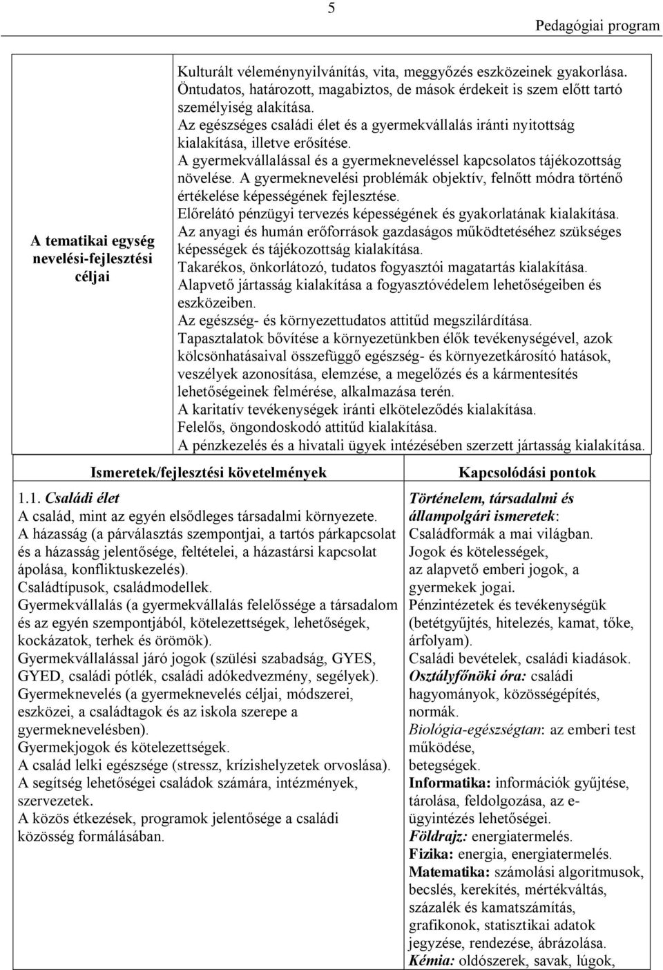 A gyermekvállalással és a gyermekneveléssel kapcsolatos tájékozottság növelése. A gyermeknevelési problémák objektív, felnőtt módra történő értékelése képességének fejlesztése.