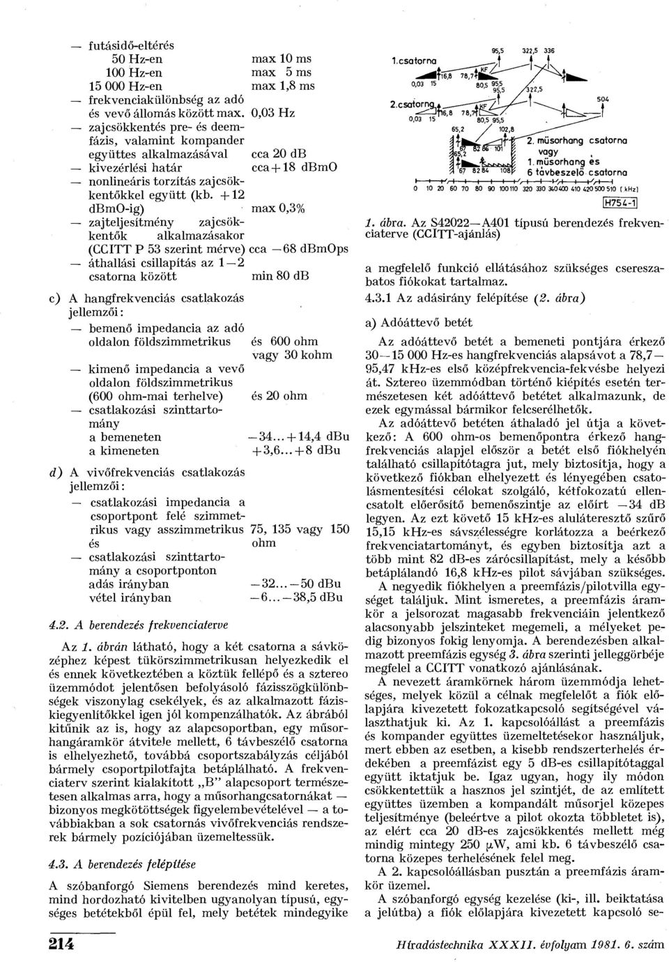 +12 dbmo-ig) zajteljesítmény zajcsökkentők (CCITT P 53 szerint mérve) áthallási csillapítás az 1 2 csatorna között c) A hangfrekvenciás csatlakozás jellemzői: bemenő impedancia az adó oldalon