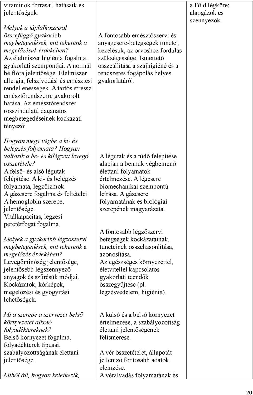 Az emésztőrendszer rosszindulatú daganatos megbetegedéseinek kockázati tényezői. Hogyan megy végbe a ki- és belégzés folyamata? Hogyan változik a be- és kilégzett levegő összetétele?