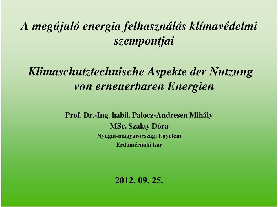Energien Prof. Dr.-Ing. habil. Palocz-Andresen Mihály MSc.