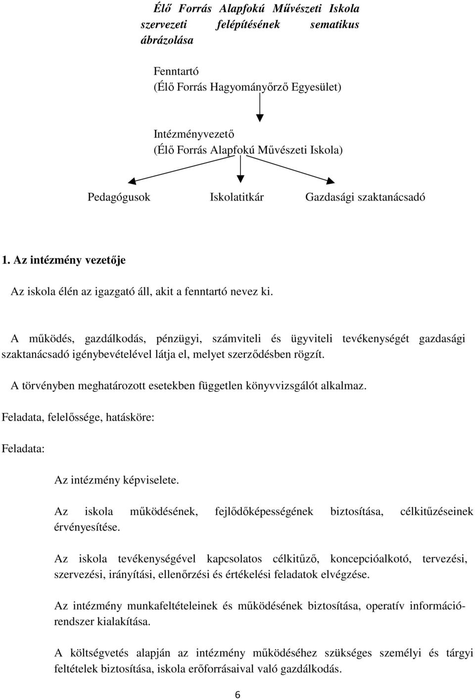 A mőködés, gazdálkodás, pénzügyi, számviteli és ügyviteli tevékenységét gazdasági szaktanácsadó igénybevételével látja el, melyet szerzıdésben rögzít.