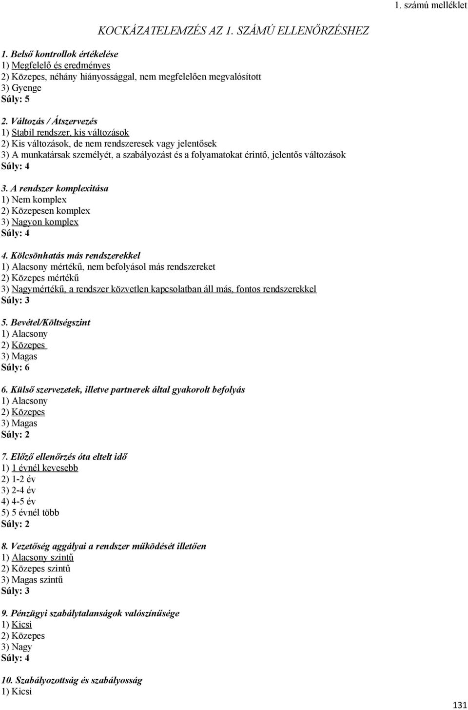 rendszer komplexitása 1) Nem komplex en komplex 3) Nagyon komplex 4 Kölcsönhatás más rendszerekkel 1) Alacsony mértékű, nem befolyásol más rendszereket mértékű 3) Nagymértékű, a rendszer közvetlen