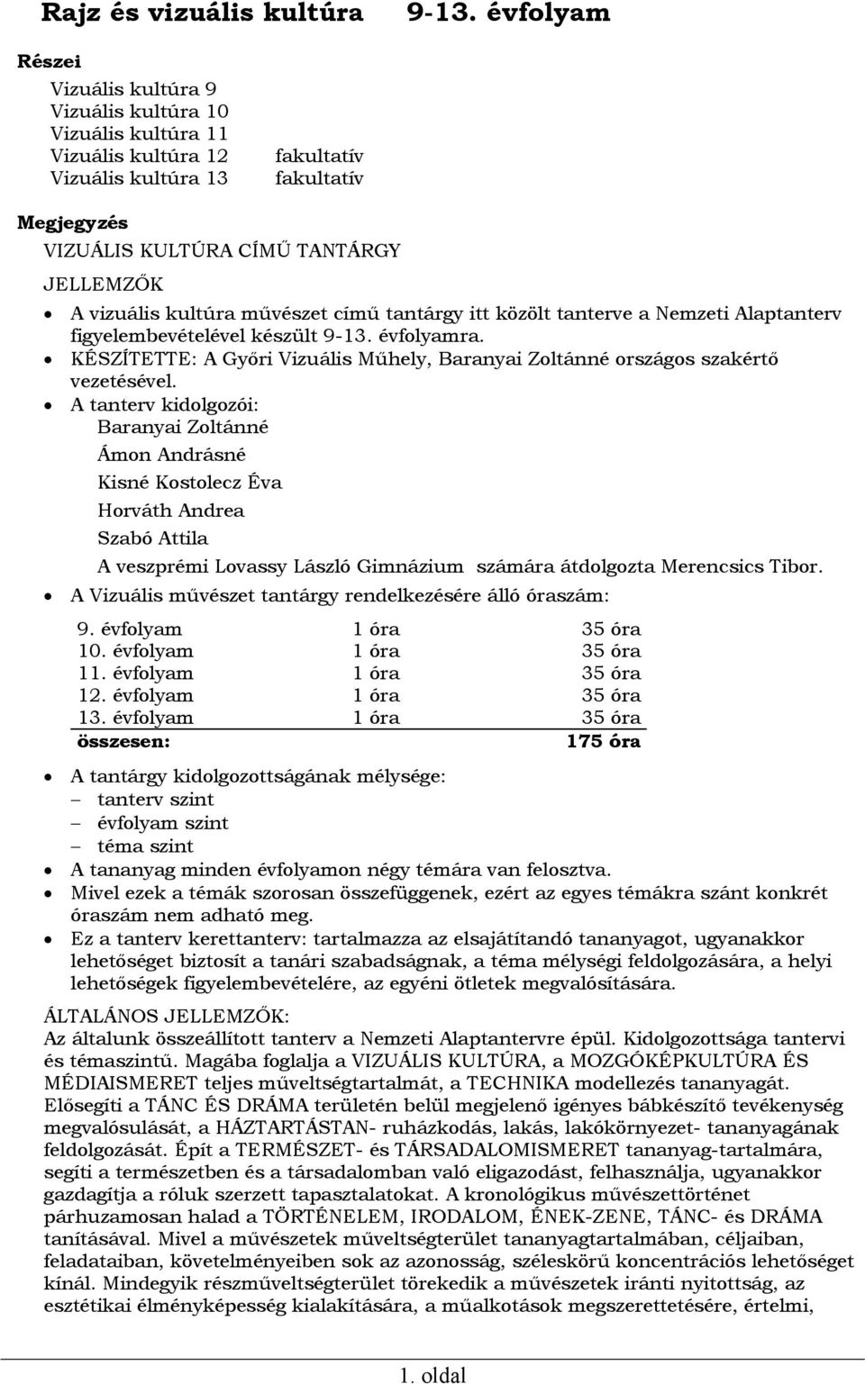 kultúra művészet című tantárgy itt közölt tanterve a Nemzeti Alaptanterv figyelembevételével készült 9-13. évfolyamra.