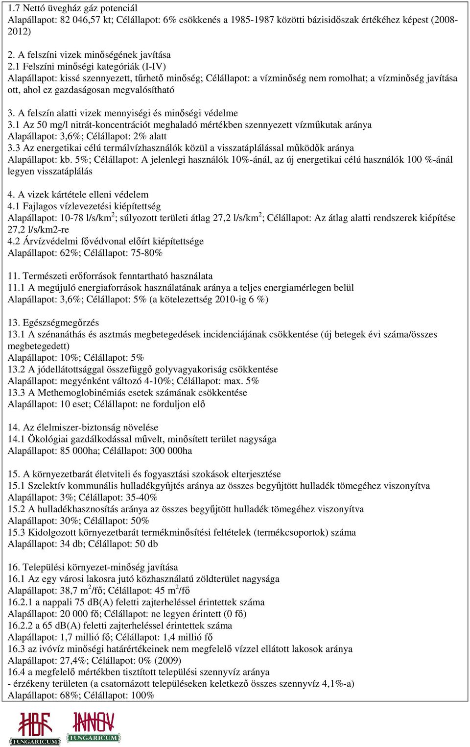 A felszín alatti vizek mennyiségi és minıségi védelme 3.1 Az 50 mg/l nitrát-koncentrációt meghaladó mértékben szennyezett vízmőkutak aránya Alapállapot: 3,6%; Célállapot: 2% alatt 3.