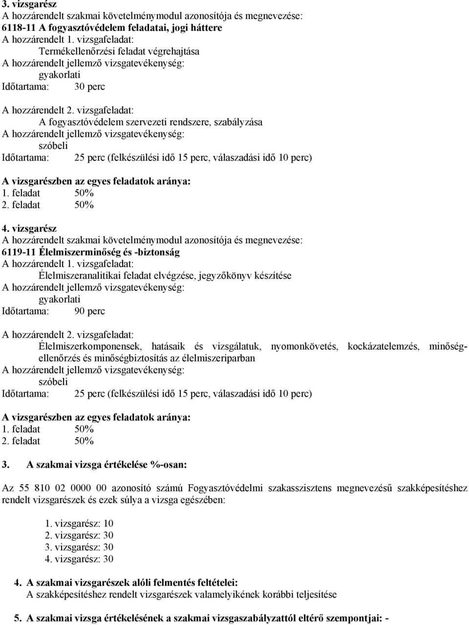 vizsgafeladat: A fogyasztóvédelem szervezeti rendszere, szabályzása szóbeli Időtartama: 25 perc (felkészülési idő 15 perc, válaszadási idő 10 perc) A vizsgarészben az egyes feladatok aránya: 1.