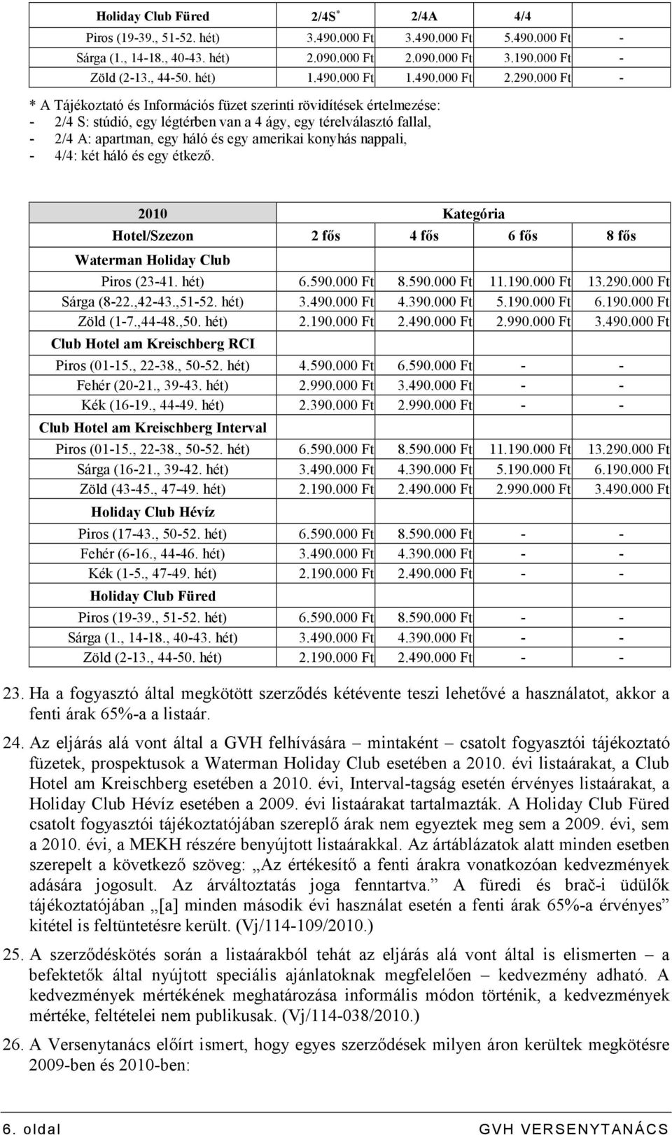 000 Ft - * A Tájékoztató és Információs füzet szerinti rövidítések értelmezése: - 2/4 S: stúdió, egy légtérben van a 4 ágy, egy térelválasztó fallal, - 2/4 A: apartman, egy háló és egy amerikai