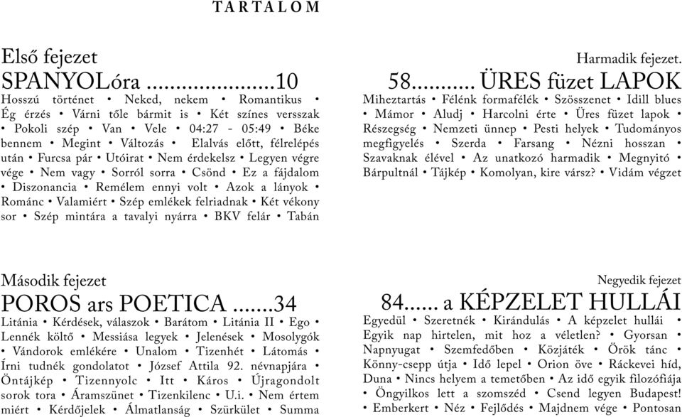 Utóirat Nem érdekelsz Legyen végre vége Nem vagy Sorról sorra Csönd Ez a fájdalom Diszonancia Remélem ennyi volt Azok a lányok Románc Valamiért Szép emlékek felriadnak Két vékony sor Szép mintára a