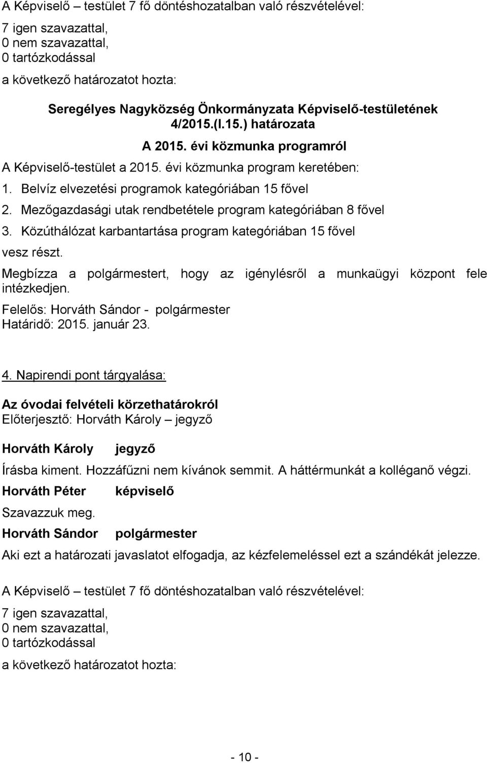 Mezőgazdasági utak rendbetétele program kategóriában 8 fővel 3. Közúthálózat karbantartása program kategóriában 15 fővel vesz részt.