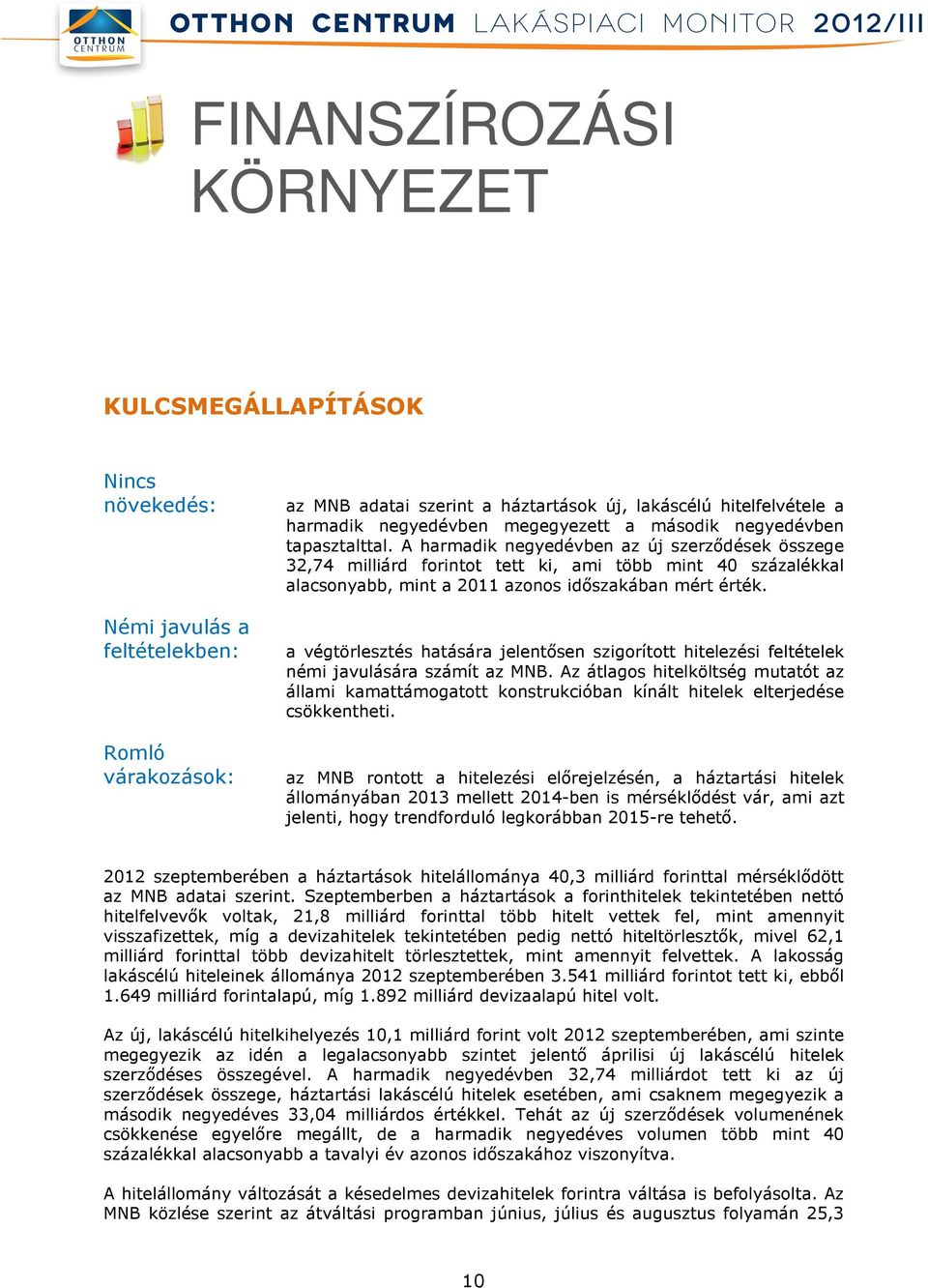 A harmadik negyedévben az új szerződések összege 32,74 milliárd forintot tett ki, ami több mint 40 százalékkal alacsonyabb, mint a 2011 azonos időszakában mért érték.