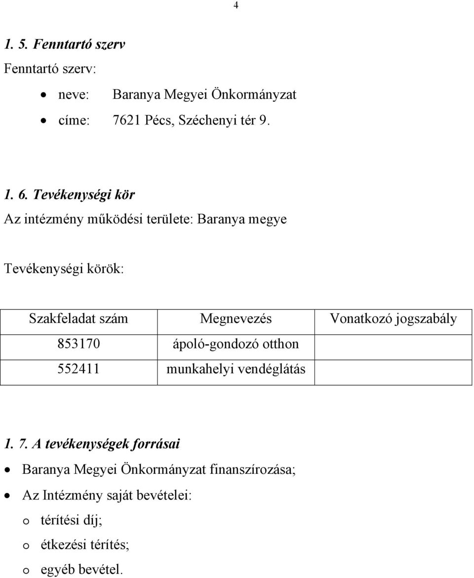 Vonatkozó jogszabály 853170 ápoló-gondozó otthon 552411 munkahelyi vendéglátás 1. 7.