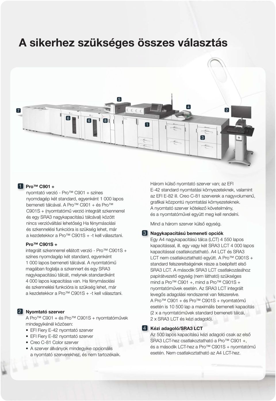 lehet, már a kezdetekkor a Pro C901S + -t kell választani. Pro C901S + integrált szkennerrel ellátott verzió - Pro C901S + színes nyomdagép két standard, egyenként 1 000 lapos bemeneti tálcával.