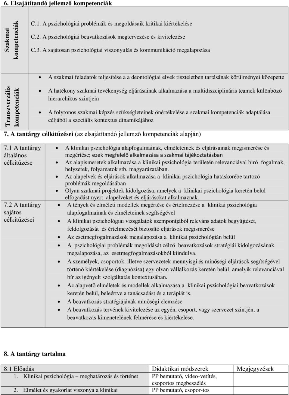 A sajátosan pszichológiai viszonyulás és kommunikáció megalapozása A szakmai feladatok teljesítése a a deontológiai elvek tiszteletben tartásának körülményei közepette A hatékony szakmai tevékenység