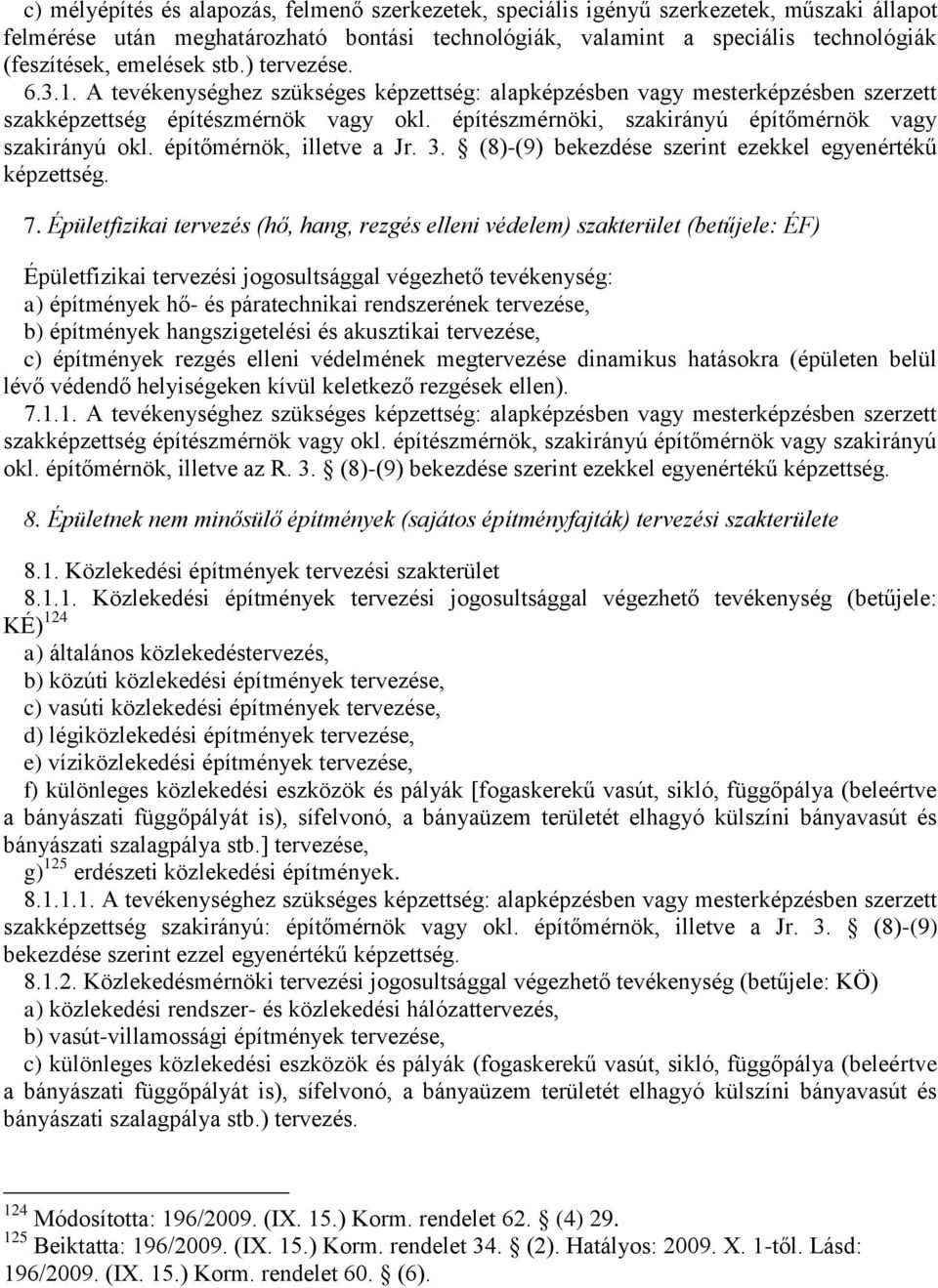 építészmérnöki, szakirányú építőmérnök vagy szakirányú okl. építőmérnök, illetve a Jr. 3. (8)-(9) bekezdése szerint ezekkel egyenértékű képzettség. 7.